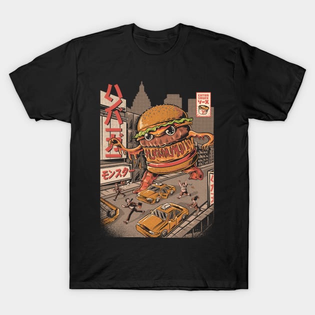 BurgerZilla - Black T-Shirt by Ilustrata